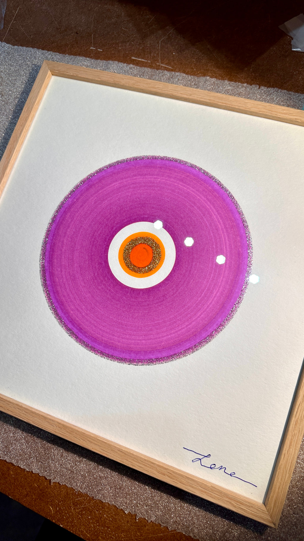 Circles 3 - Håndmalet grafik i egeramme